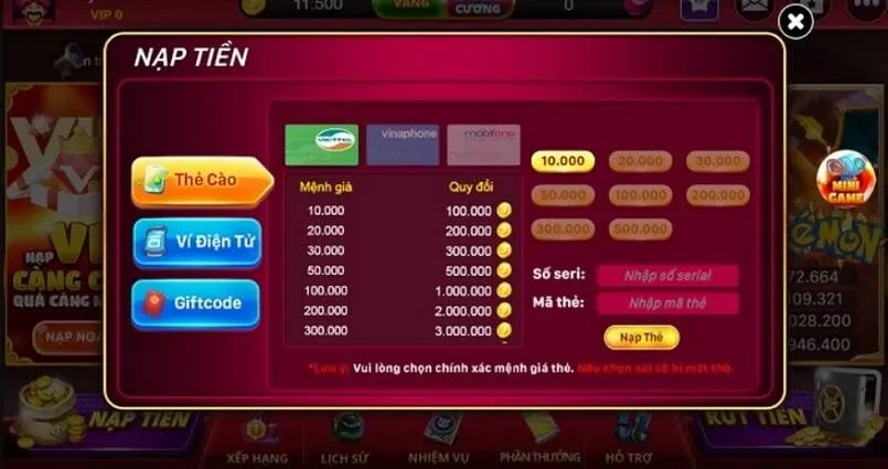Nạp tiền vào game